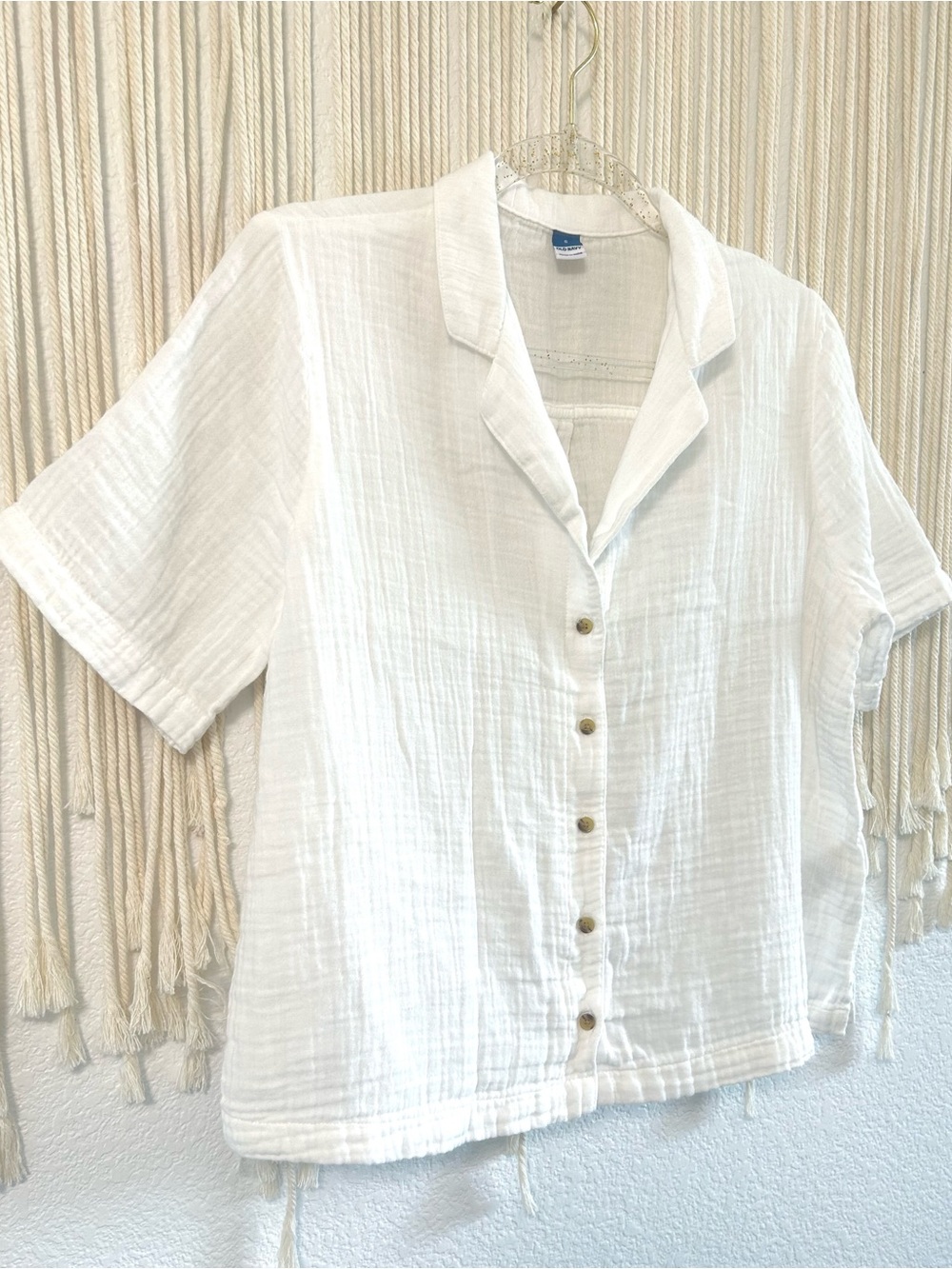Old navy White Gauze Button Front Collared Lightweight Cotton Short Sleeve Top - Picture 7 of 10